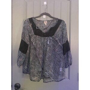 Como Vintage Black Multi Color Top Sheer Blouse Women's Medium M